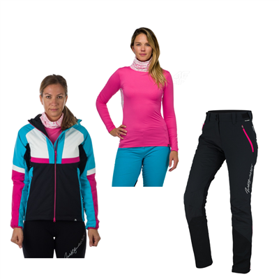 Dámské lyžařské oblečení set - kalhoty Dynafit, termo prádlo + ski touring bunda Northfinder